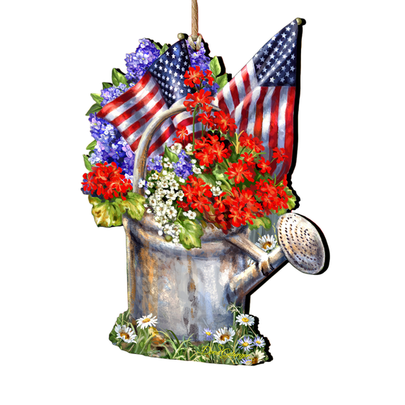 Designocracy Set of 2 American Freedom Celebration Wooden Christmas Ornaments 5.5"