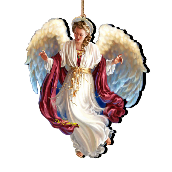 Designocracy Set of 2 Angel Bringing Peace on Earth Wooden Ornaments 5.5"