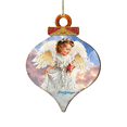 thumbnail image 1 of Designocracy Set of 2 Little Angel with Cardinal Onion Shaped Wooden Ornaments 5.5", 1 of 5