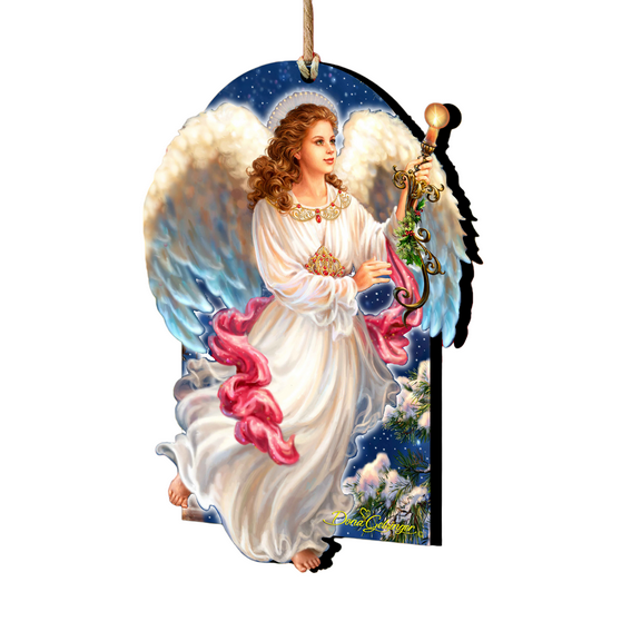 Designocracy Set of 2 Luminous Angel Wooden Christmas Ornaments 5.5"