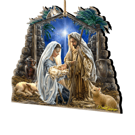 Designocracy Set of 2 Nativity Glory to God Wooden Christmas Ornaments 5.5"