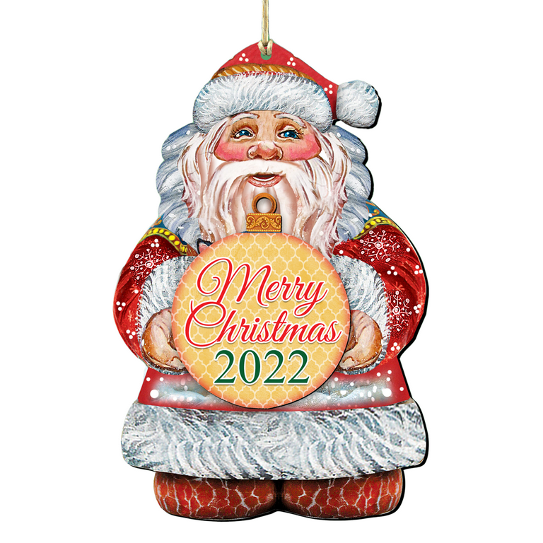 Designocracy Set of 2 Santa Claus Merry Christmas 2022 Wooden Ornaments  5.5