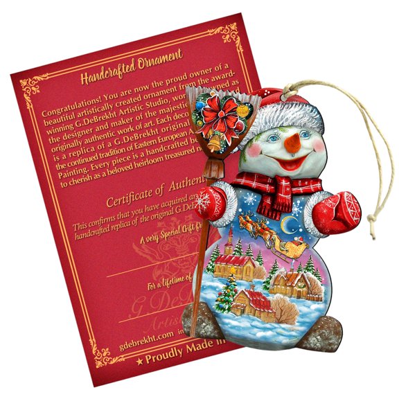 Designocracy Set of 2 Santa Claus Ride Wooden Snowman Christmas Ornaments 5.5"