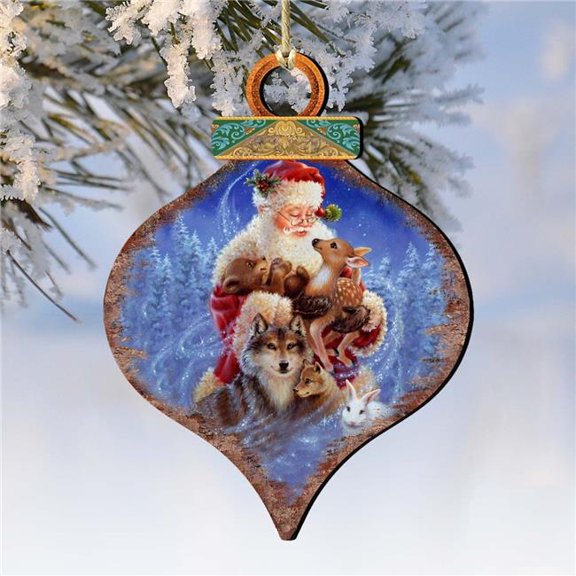 Designocracy Set of 2 Santa Sweet Little Friends Wooden Onion Shaped Christmas Ornaments 5.5"