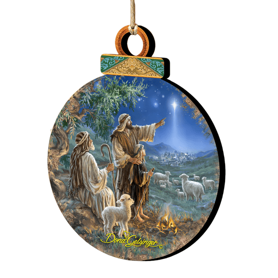 G. Debrekht 8021121-1557-S2 Shepherds afield Wooden Ornaments Set of 2 by Gelsinger - Nativity Holiday Decor