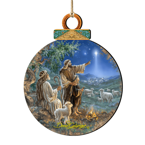 Designocracy Set of 2 Shepherd Soaring Star Wooden Christmas Ornaments 5.5"