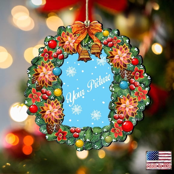 Designocracy Set of 2 Wreath Christmas Picture Frame Ornaments