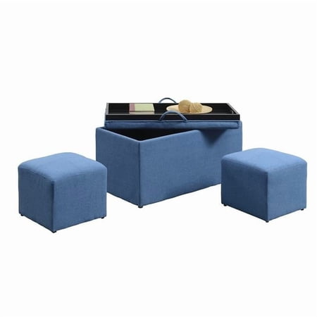 Designs 4Comfort Sheridan Storage Bench with 2 Side Ottomans, Soft Blue Fabric