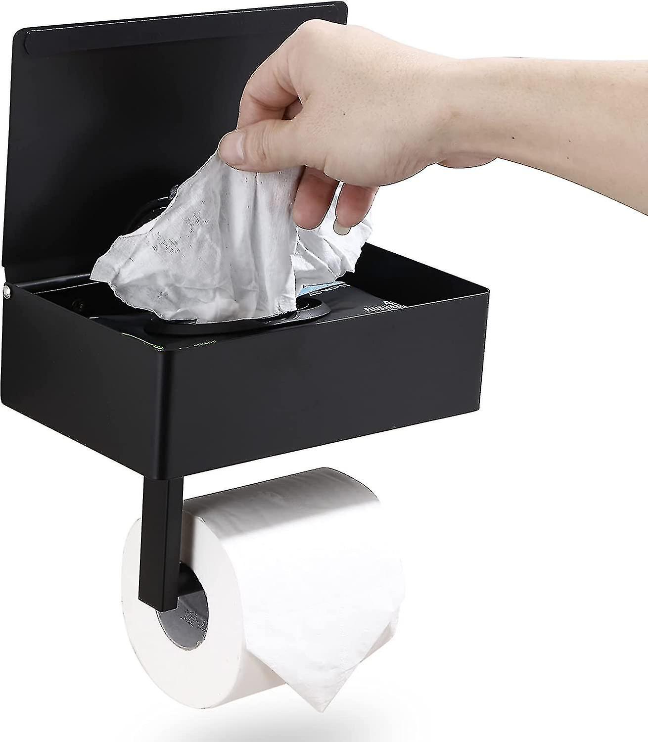 Designs Black Toilet Paper Holder With Shelf, Flushable Wipes Dispenser