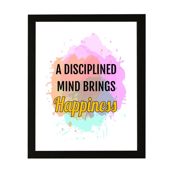 Designs ByLITA A Disciplined Mind Brings Happiness, 5 x 7 Black Framed Wall Art Print | Buddhist Quotes Motivational Decor