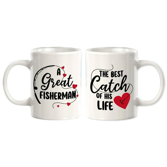 Designs ByLITA A Great Fisherman The Best Catch Of His Life 11oz Plastic Coffee Mug (2 Pack) | Cute Matching Couple Coffee Cups