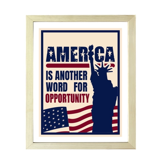 Designs ByLITA America is Another Word For Opportunity, 8 x 10 Wooden Wall Print (Framed) | USA Patriotic Decoration