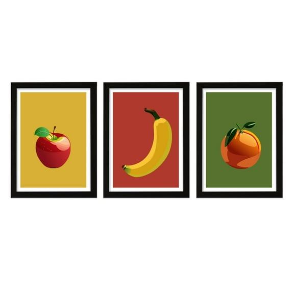 Designs ByLITA Apple, Banana, Orange (3 Pack), 5 x 7 Black Wall Print (Framed) | Home Décor