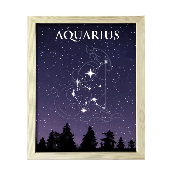 Designs ByLITA Aquarius Zodiac Sign Night Sky, 5 x 7 Wooden Wall Print Inspirational (Framed) | Home and Office Decor | Astrology Star Sign Bedroom Decoration | Perfect Gift