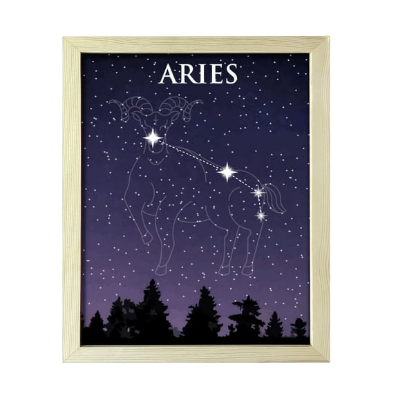 Designs ByLITA Aries Zodiac Sign Night Sky, 11 x 14 Wooden Wall Print Inspirational (Framed) | Home and Office Decor | Astrology Star Sign Bedroom Decoration | Perfect Gift