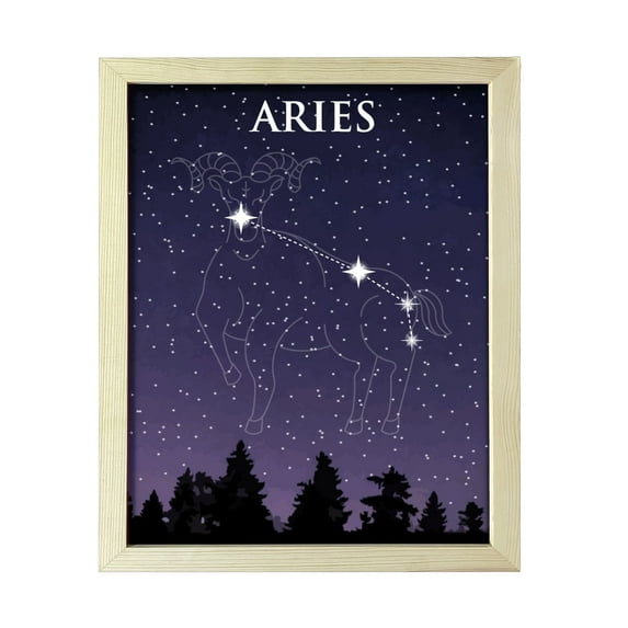 Designs ByLITA Aries Zodiac Sign Night Sky, 11 x 14 Wooden Wall Print Inspirational (Framed) | Home and Office Decor | Astrology Star Sign Bedroom Decoration | Perfect Gift