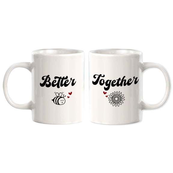Designs ByLITA Better Together 11oz Ceramic Coffee Mug (2 Pack) | Cute Matching Couple Coffee Cups