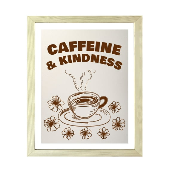Designs ByLITA Caffeine & Kindness, 8 x 10 Wooden Wall Print Inspirational (Framed) | Coffee Retro Kitchen Decoration