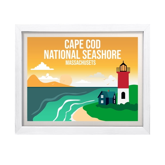 Designs ByLITA Cape Cod National Seashore Massachusetts, 5 x 7 White Wall Print (Framed) | Multiple Frame Options | Stylish Retro Famous US Beach Art