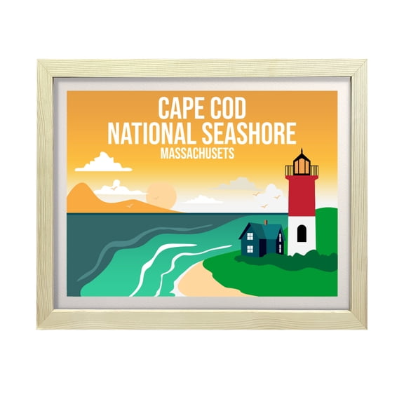 Designs ByLITA Cape Cod National Seashore Massachusetts, 8 x 10 Wooden Wall Print (Framed) | Multiple Frame Options | Stylish Retro Famous US Beach Art