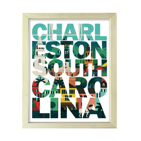 Designs ByLITA Charleston, South Carolina Inspirational, 11 x 14 Wooden Wall Print (Framed) | American Cities Stylish Home Decoration