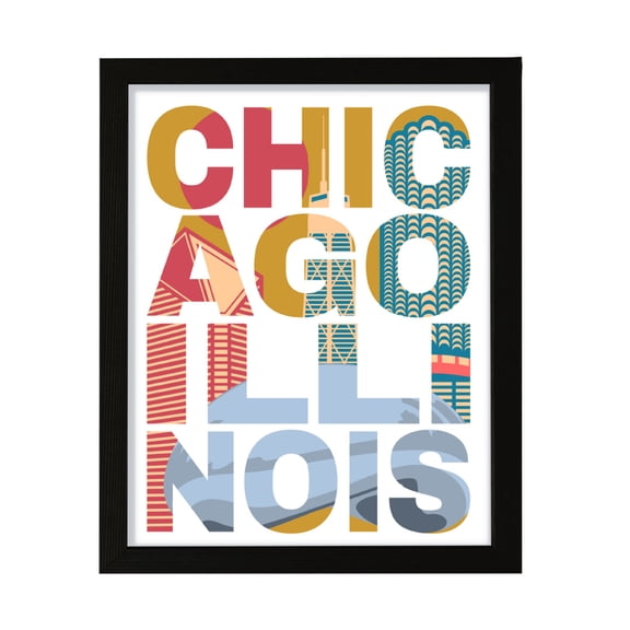 Designs ByLITA Chicago, Illinois Inspirational, 5 x 7 Black Wall Print (Framed) | American Cities Stylish Home Decoration