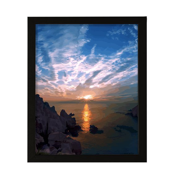 Designs ByLITA Clifftop Sunset Bliss, 5 x 7 Black Wall Print Inspirational (Framed) | Old Masterpieces | Stylish Modern Decoration For The Home and Office