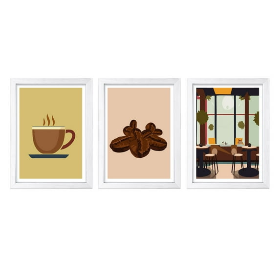 Designs ByLITA Coffee Connoisseur Collection (3 Pack), 11 x 14 White Wall Print (Framed) | Coffee Decor