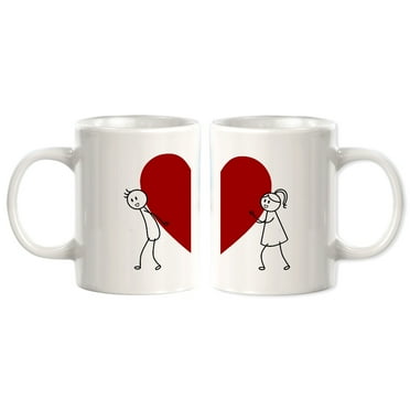 Designs ByLITA Completing Heart 11oz Ceramic Coffee Mug (2 Pack) | Cute Matching Couple Coffee Cups