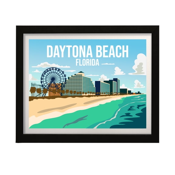 Designs ByLITA Daytona Beach Florida, 11 x 14 Wall Print (Unframed) | Multiple Frame Options | Stylish Retro Famous US Beach Art