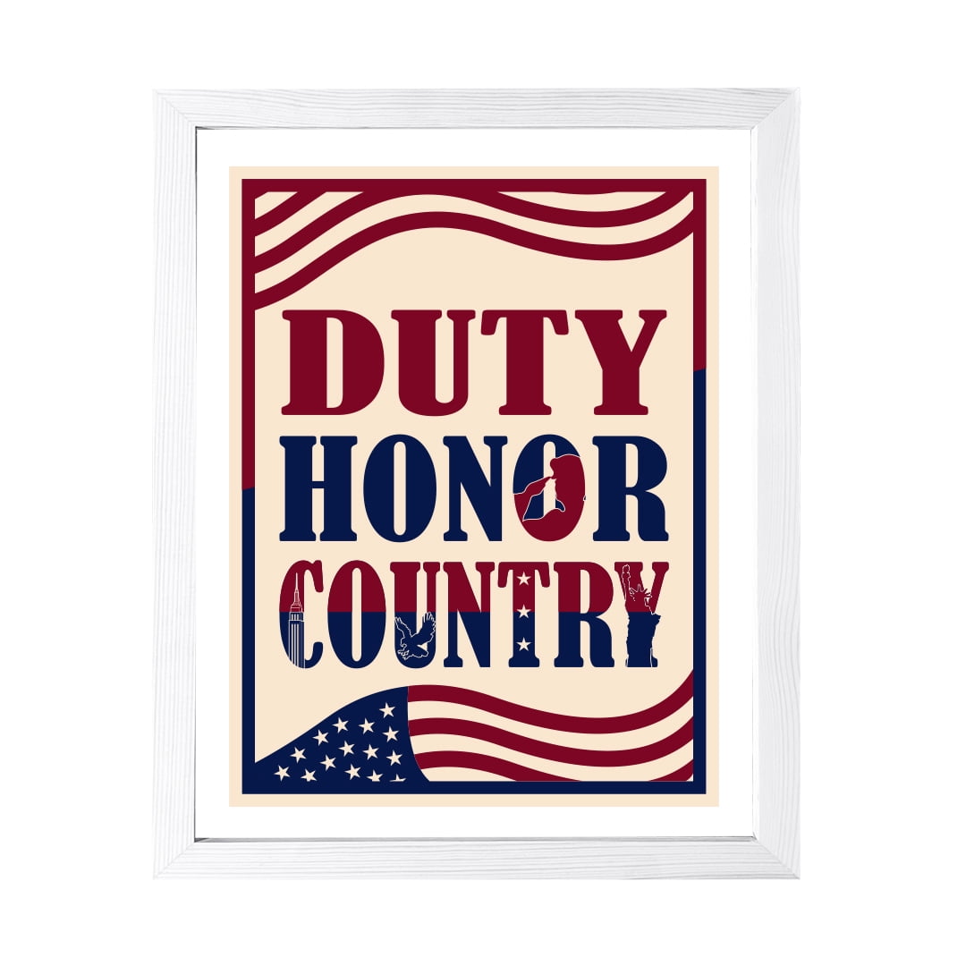 Designs ByLITA Duty, Honor, Country, 11 x 14 White Wall Print (Framed) | USA Patriotic Decoration