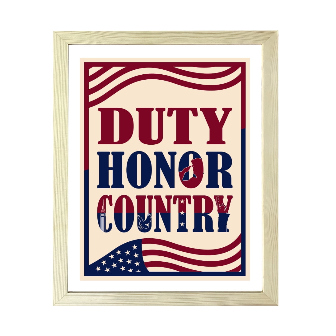 Designs ByLITA Duty, Honor, Country, 11 x 14 Wooden Wall Print (Framed) | USA Patriotic Decoration