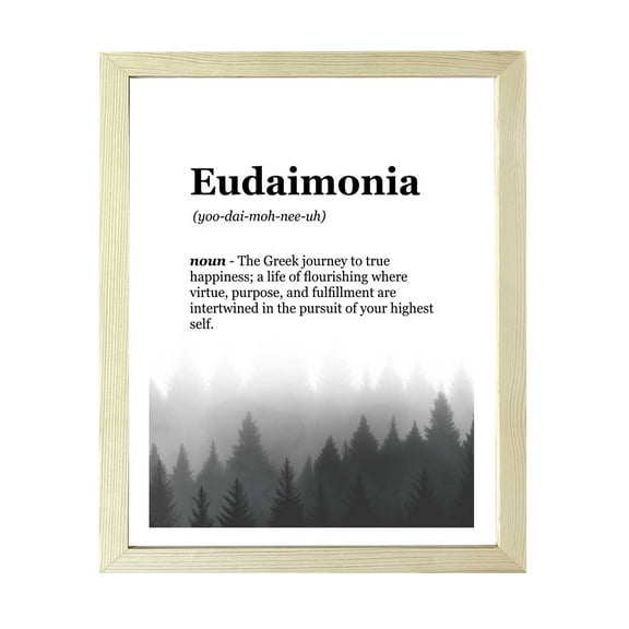 Designs ByLITA Eudaimonia Dictionary Definition Forest Design, 8 x 10 Wooden Wall Print (Framed) | Inspirational Modern Art Decoration