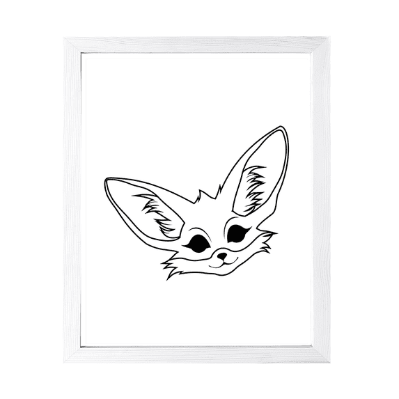 Designs ByLITA Fennec Fox Outlined version, 8 x 10 White Wall Print Animals (Framed) | Family Presents | Bedroom | Stylish Kindergarten Decor
