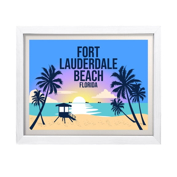 Designs ByLITA Fort Lauderdale Beach Florida, 5 x 7 White Wall Print (Framed) | Multiple Frame Options | Stylish Retro Famous US Beach Art