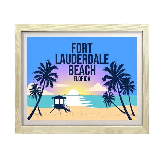 Designs ByLITA Fort Lauderdale Beach Florida, 5 x 7 Wooden Wall Print (Framed) | Multiple Frame Options | Stylish Retro Famous US Beach Art