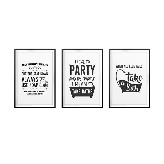 Designs ByLITA Fun Bathroom 11 x 14" Wall Art UNFRAMED Print (3 Pack)