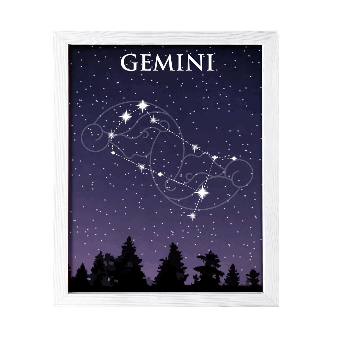 Designs ByLITA Gemini Zodiac Sign Night Sky, 11 x 14 White Wall Print ...