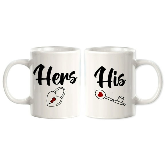 Designs ByLITA Her and His 11oz Ceramic Coffee Mug (2 Pack) | Cute Matching Couple Coffee Cups