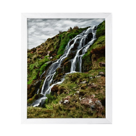 Designs ByLITA Highland Hillside Waterfall, 11 x 14 White Wall Print Inspirational (Framed) | Beautiful Flowers | Stylish Modern Decoration For The Home and Office