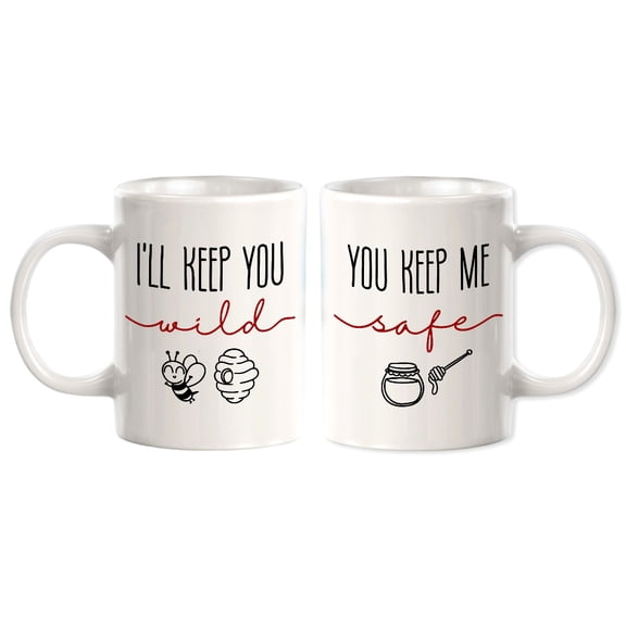 Designs ByLITA I'll Keep You Wild You Keep Me Safe 11oz Plastic Coffee Mug (2 Pack) | Cute Matching Couple Coffee Cups