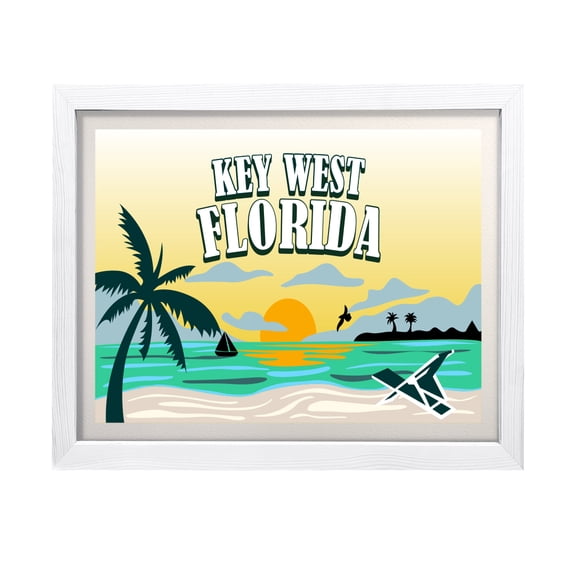 Designs ByLITA Key West Florida, 5 x 7 White Wall Print (Framed) | Multiple Frame Options | Stylish Retro Famous US Beach Art