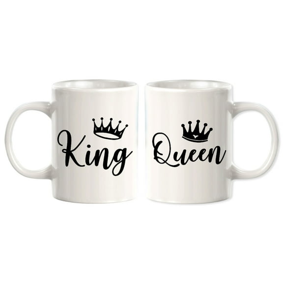 Designs ByLITA King And Queen 11oz Ceramic Coffee Mug (2 Pack) | Cute Matching Couple Coffee Cups