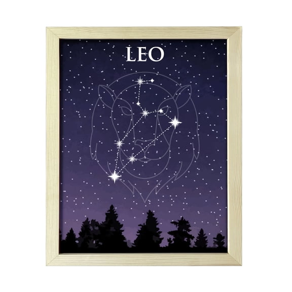 Designs ByLITA Leo Zodiac Sign Night Sky, 11 x 14 Wooden Wall Print Inspirational (Framed) | Home and Office Decor | Astrology Star Sign Bedroom Decoration | Perfect Gift