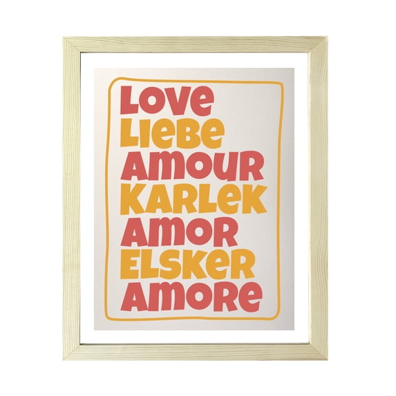Designs ByLITA Love Liebe Amour Karlek Amor Elsker Amore, 5 x 7 Wooden Wall Print Inspirational (Framed) | Funky Home Decor