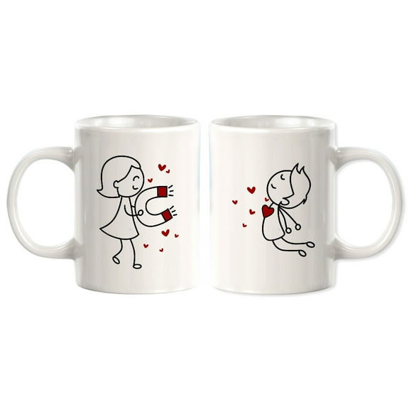 Designs ByLITA Magnetic Love 11oz Ceramic Coffee Mug (2 Pack) | Cute Matching Couple Coffee Cups