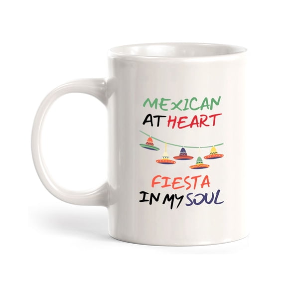 Designs ByLITA Mexican At Heart Fiesta In My Soul 11oz Plastic Coffee Mug Elegance | Great Novelty Gift | High Quality Sublimation | Mexican Pride