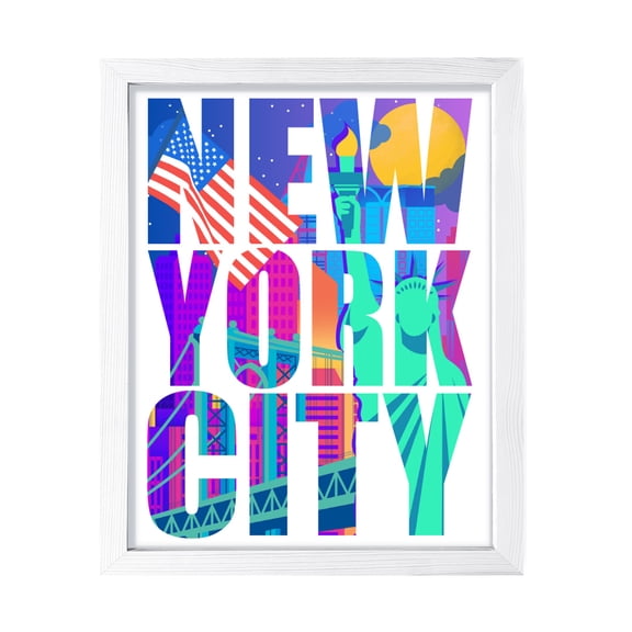 Designs ByLITA New York City Inspirational, 8 x 10 White Wall Print (Framed) | American Cities Stylish Home Decoration