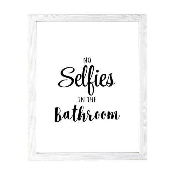 Designs ByLITA No Selfies In The Bathroom, 5 x 7 White Wall Print (Framed) | Bathroom Décor