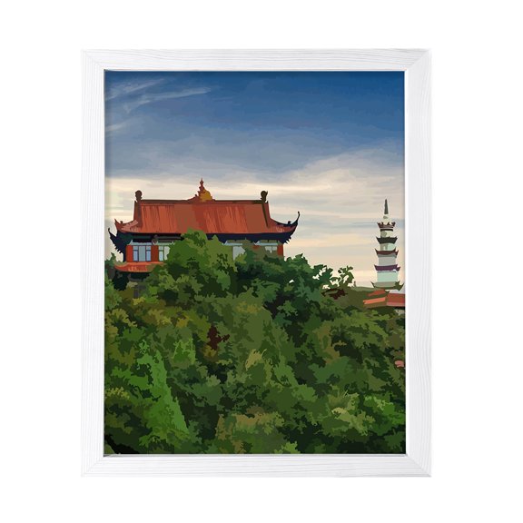 Designs ByLITA Oriental Treetop Temple, 5 x 7 White Wall Print (Framed) | Old Masterpieces | Stylish Modern Decoration For The Home and Office